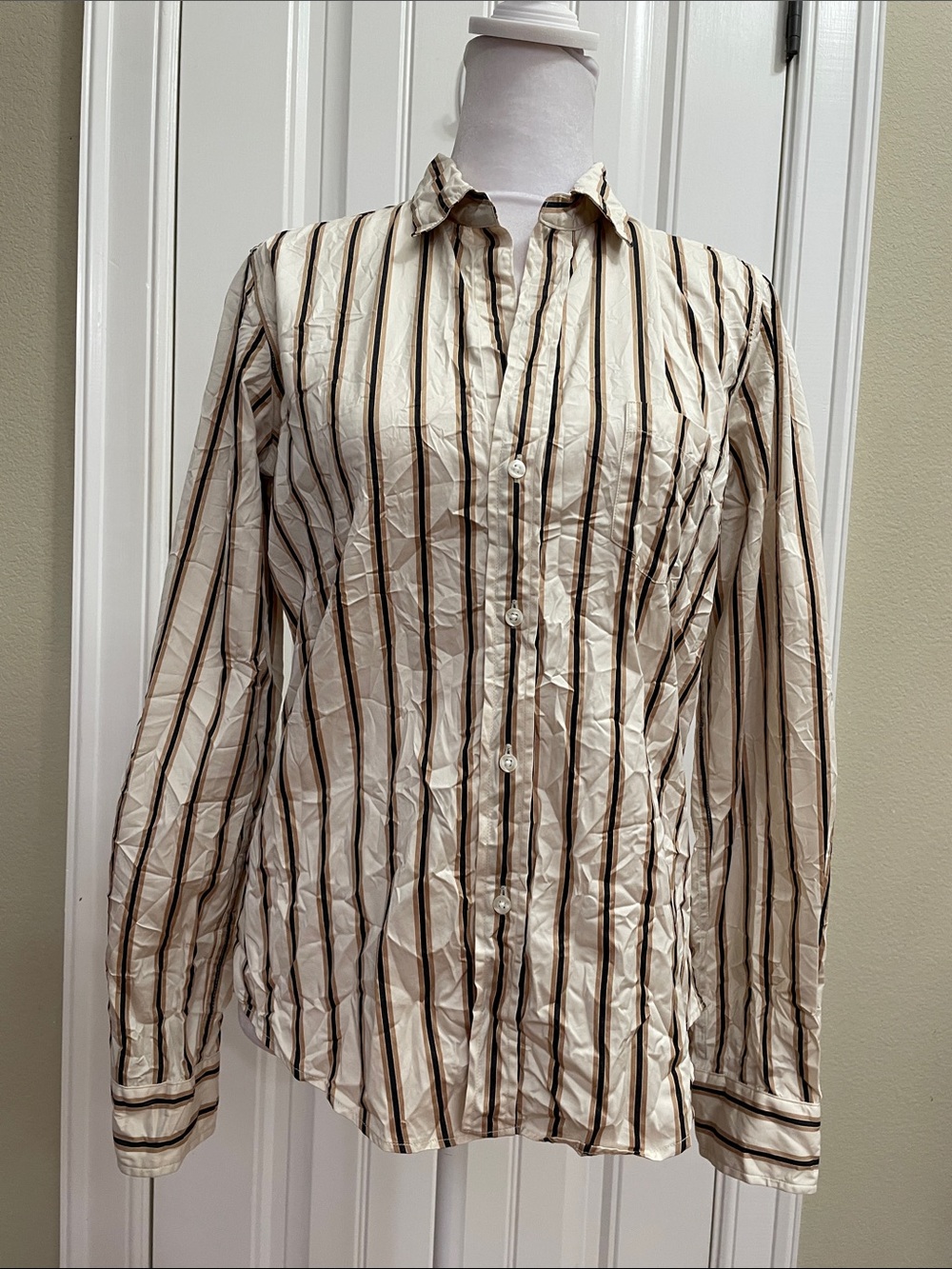 🤎FRANK & EILEEN Barry Crinkle Striped Button Down Shirt Size Small